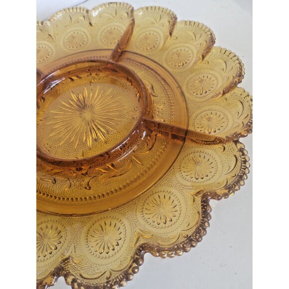 Brockway Glass AMBER "AMERICAN CONCORD" - 5 Section Divided Plate 1970's - Picture 5 of 10